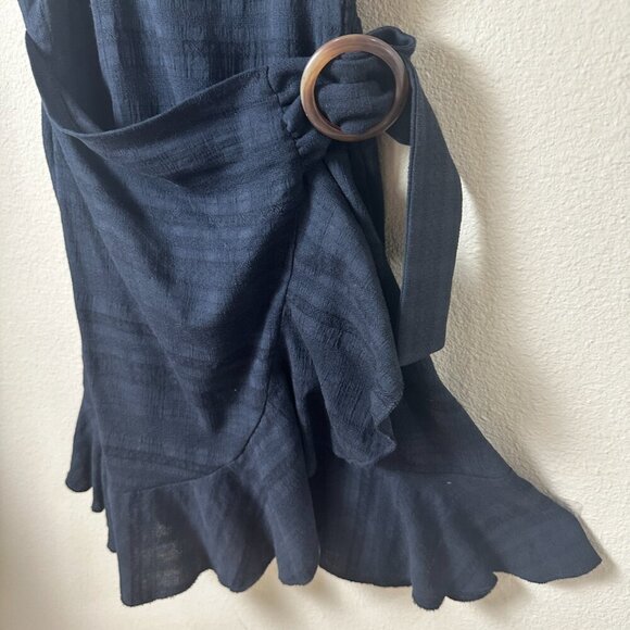 AMERICAN EAGLE Black Linen-like Belted WRap Mini Dress Size XS - Picture 2 of 11